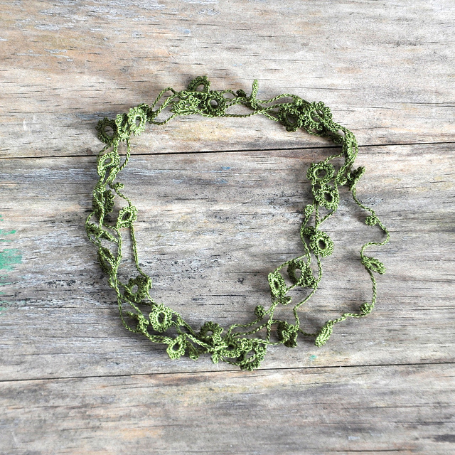 Delicate Crochet Flower Necklace In Moss Green on Luulla